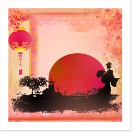 Pagoda sunset Art Print 47600094