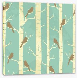 Birch and birds Stretched Canvas 48411335