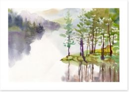 Misty river watercolour Art Print 49311676