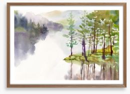 Misty river watercolour Framed Art Print 49311676