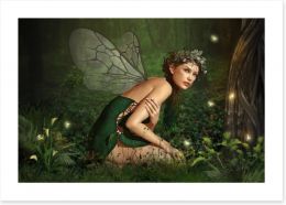 Forest nymph with fireflies Art Print 49380961