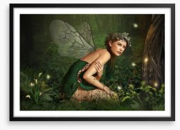Forest nymph with fireflies Framed Art Print 49380961