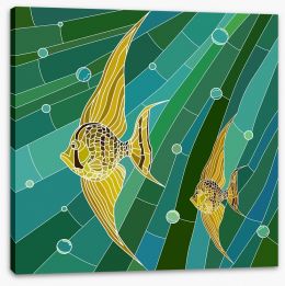 Yellow fish in green Stretched Canvas 50106822