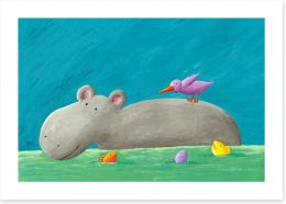 Hippo and bird Art Print 51173894