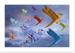 Origami bird dreamscape Art Print 51270603