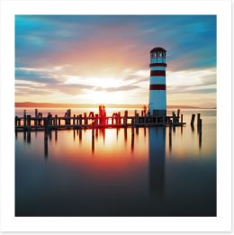 Ocean lighthouse sunset Art Print 51651314