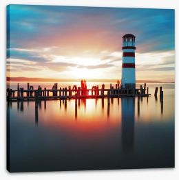 Ocean lighthouse sunset Stretched Canvas 51651314