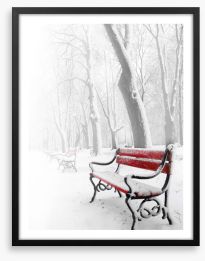 Snowy red bench Framed Art Print 5173764