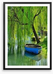 Boat under the willow Framed Art Print 52469829