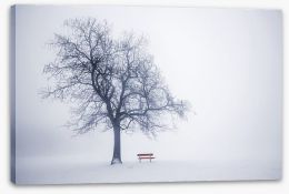 Red bench in Winter Stretched Canvas 52742496
