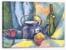 Still life with teapot and bottle Stretched Canvas 56854184