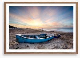 Fishing boat at sunrise Framed Art Print 57176825