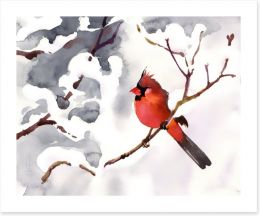Red snow bird Art Print 57186402