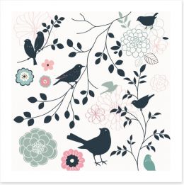 Birds and flowers Art Print 59958615
