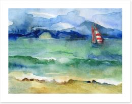 Red stripe sailing boat