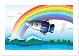 Rocket under the rainbow Art Print 60671031