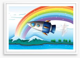 Rocket under the rainbow Framed Art Print 60671031