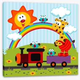 Giraffe travels by train Stretched Canvas 61820023