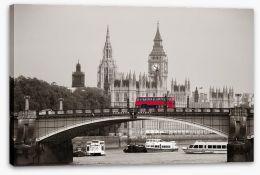 Red bus on the bridge Stretched Canvas 62039430