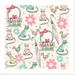 Kittens and flowers Art Print 62392513