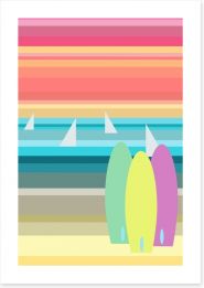 Surfboards and sailboats Art Print 62430632