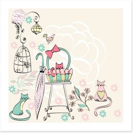 Kittens and flowers Art Print 62434518