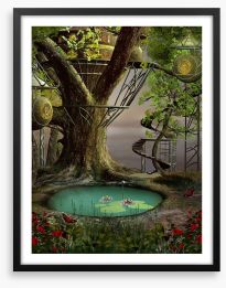 Mystic pond treehouse Framed Art Print 63235821