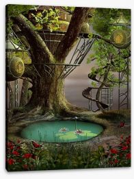 Mystic pond treehouse Stretched Canvas 63235821