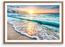 Sunrise over Cancun beach Framed Art Print 64168411