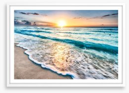 Sunrise over Cancun beach Framed Art Print 64168411