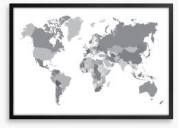 World map shades of grey Framed Art Print 65516581