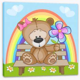 Bear with flowers and rainbow Stretched Canvas 65754964