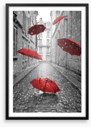 Red umbrellas Framed Art Print 66343093