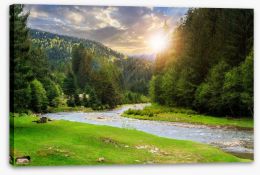 Mountain river at sunset Stretched Canvas 66958178