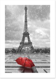 Red umbrella in the Parisian rain