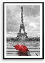 Red umbrella in the Parisian rain Framed Art Print 68974359