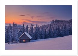 The cabin in the snow Art Print 71192363
