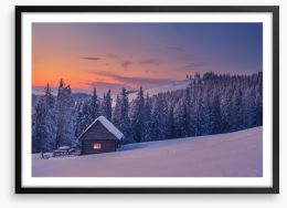 The cabin in the snow Framed Art Print 71192363