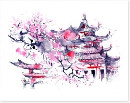 Sakura temple Art Print 71551221