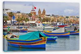 Maltese boats in Valletta harbour Stretched Canvas 72185672