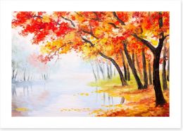 Autumn lake reflections Art Print 73580778