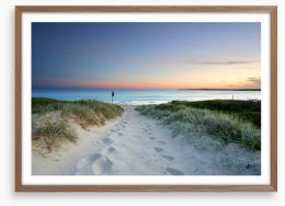 Sandy beach trail at sundown Framed Art Print 75746716
