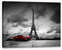 The Eiffel Tower and red car Stretched Canvas 76327230
