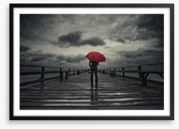 Red umbrella in the storm Framed Art Print 76339850