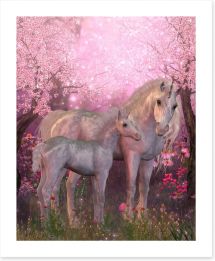 Unicorns under the blossom Art Print 76342247