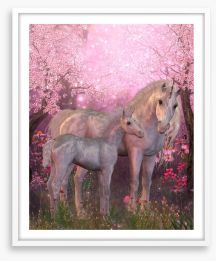 Unicorns under the blossom Framed Art Print 76342247