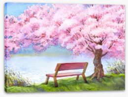 Peach blossom bench Stretched Canvas 76374706