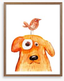 Dog and bird Framed Art Print 76569879