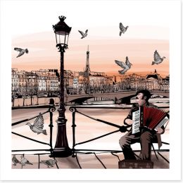 Accordionist playing in Paris Art Print 76881299