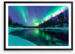 Aurora borealis winter lights Framed Art Print 77362054